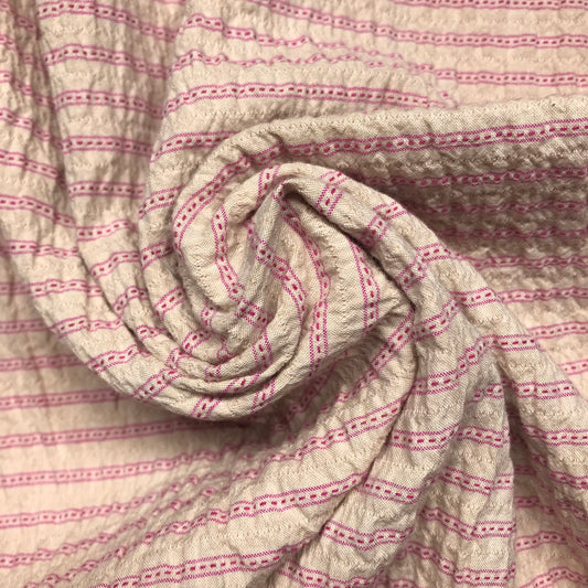 Striped Pink and Tan Lightly Shirred Woven By-The-Yard