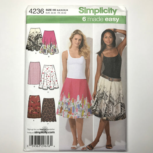 Simplicity 6 Made Easy Misses' Slim Skirt and Full and Half Circle Skirts with Special Instructions For Using Pre-Printed Panels Pattern #4236 Size 6-8-10-12-14