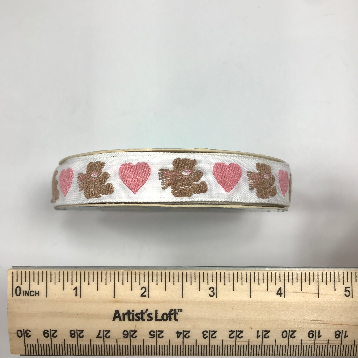 Teddy Bears and Pink Hearts Heritage Trimming 5/8 Inch Wide Novelty Ribbon By-The-Yard