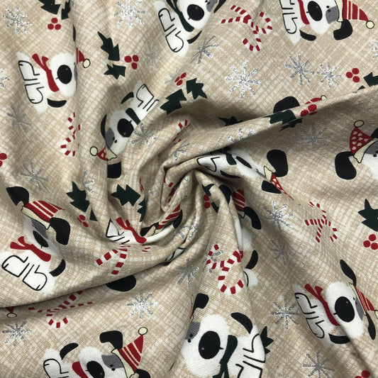 1/4 Yard Silver Snowflakes and Christmas Dogs On Beige Metallic Printed Quilting Cotton Remnant