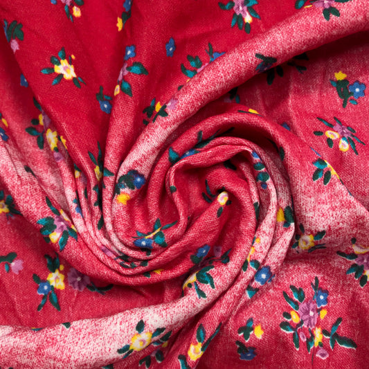 1.5 Yards Red Floral Printed Interlock Jersey Knit