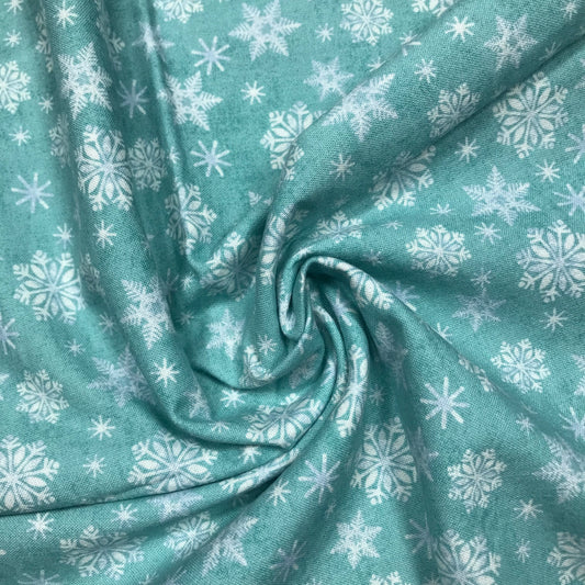 1/2 Yard Snowflakes on Icy Blue Printed Quilting Cotton Remnant