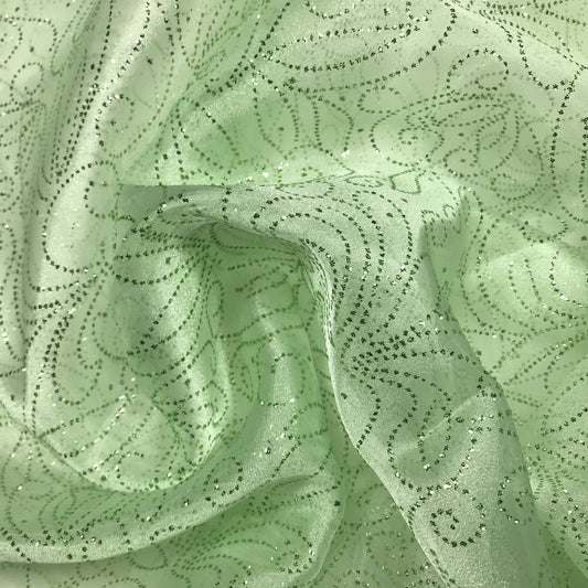 2 Yards Metallic Swirls Pale Green Sheer Woven