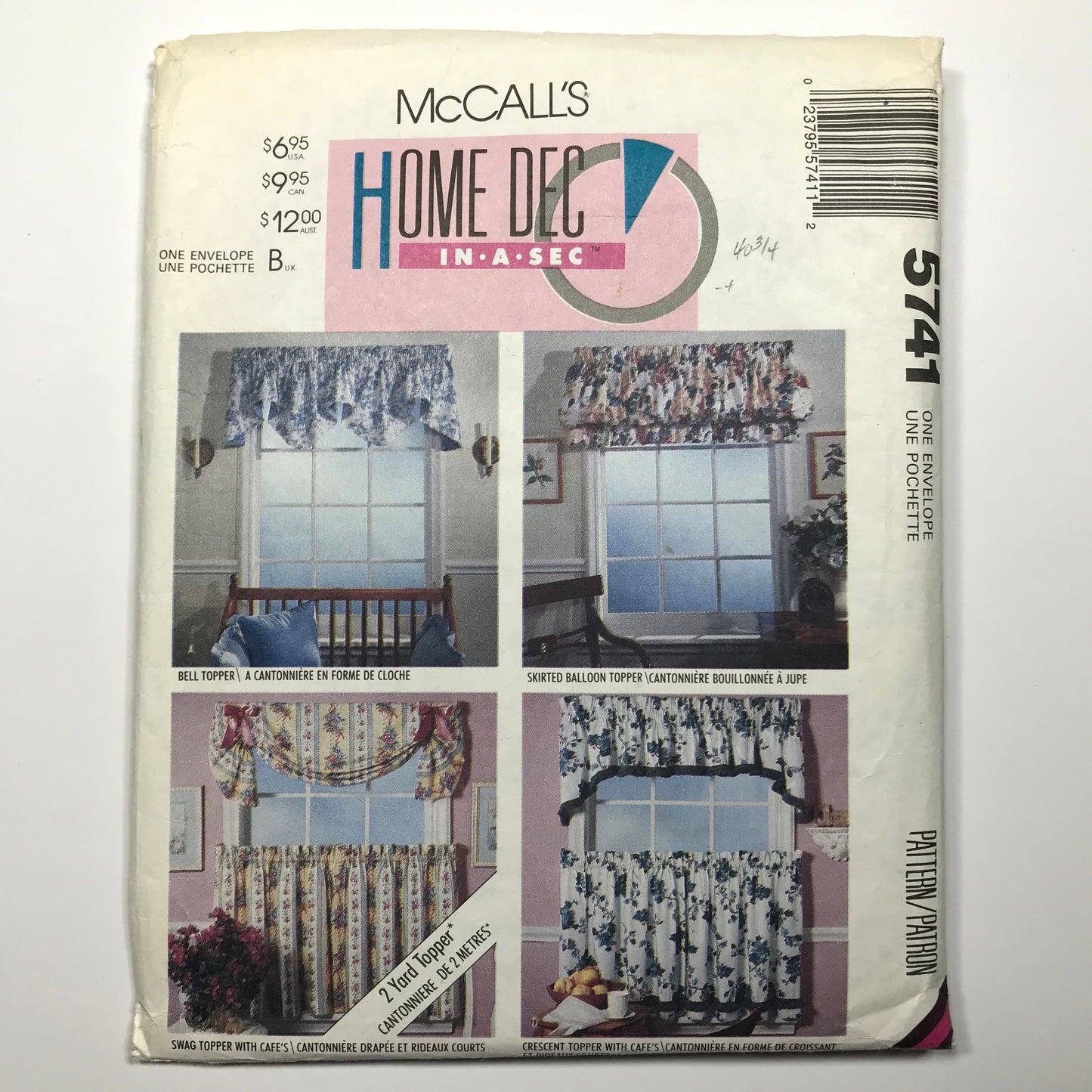 McCall's Home Dec In-A-Sec Bell, Skirted, Swag and Crescent Toppers and Cafe Curtains Pattern #5741