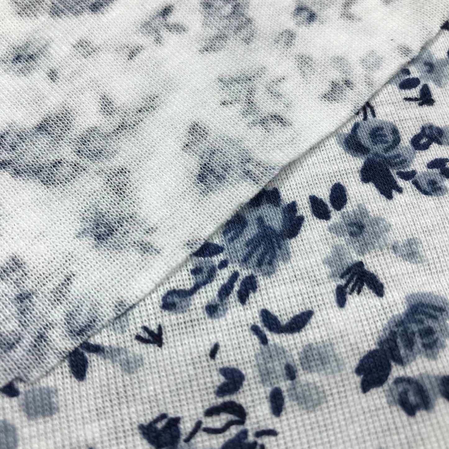 1.75 Yards Blue Floral Printed White Micro Rib Jersey Knit