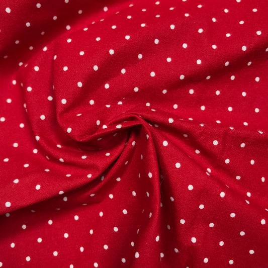 1/4 Yard Small White Polka Dots on Red Printed Quilting Cotton Remnant