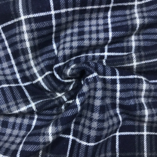 1/4 Yard Dark Navy and Grey Plaid Printed Flannel Remnant