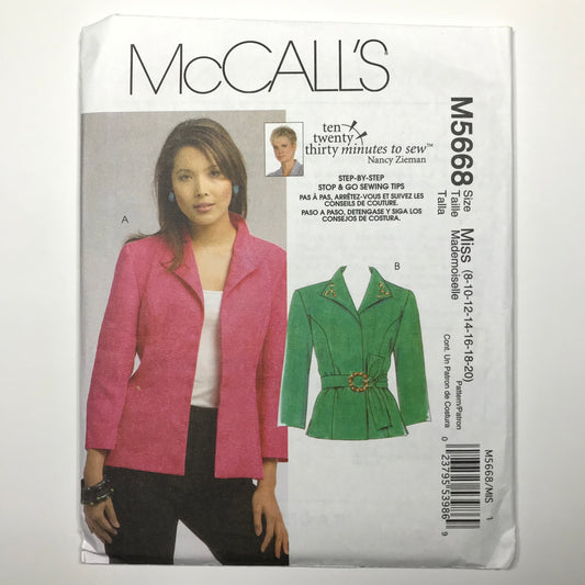 McCall's Ten Twenty Thirty Minutes To Sew Nancy Zieman Misses' Jackets Pattern #M5668 Size 8-10-12-14-16-18-20