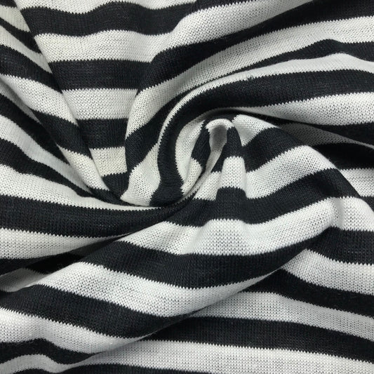 Black and White Striped Stitched Tubular Jersey Knit By-The-Yard