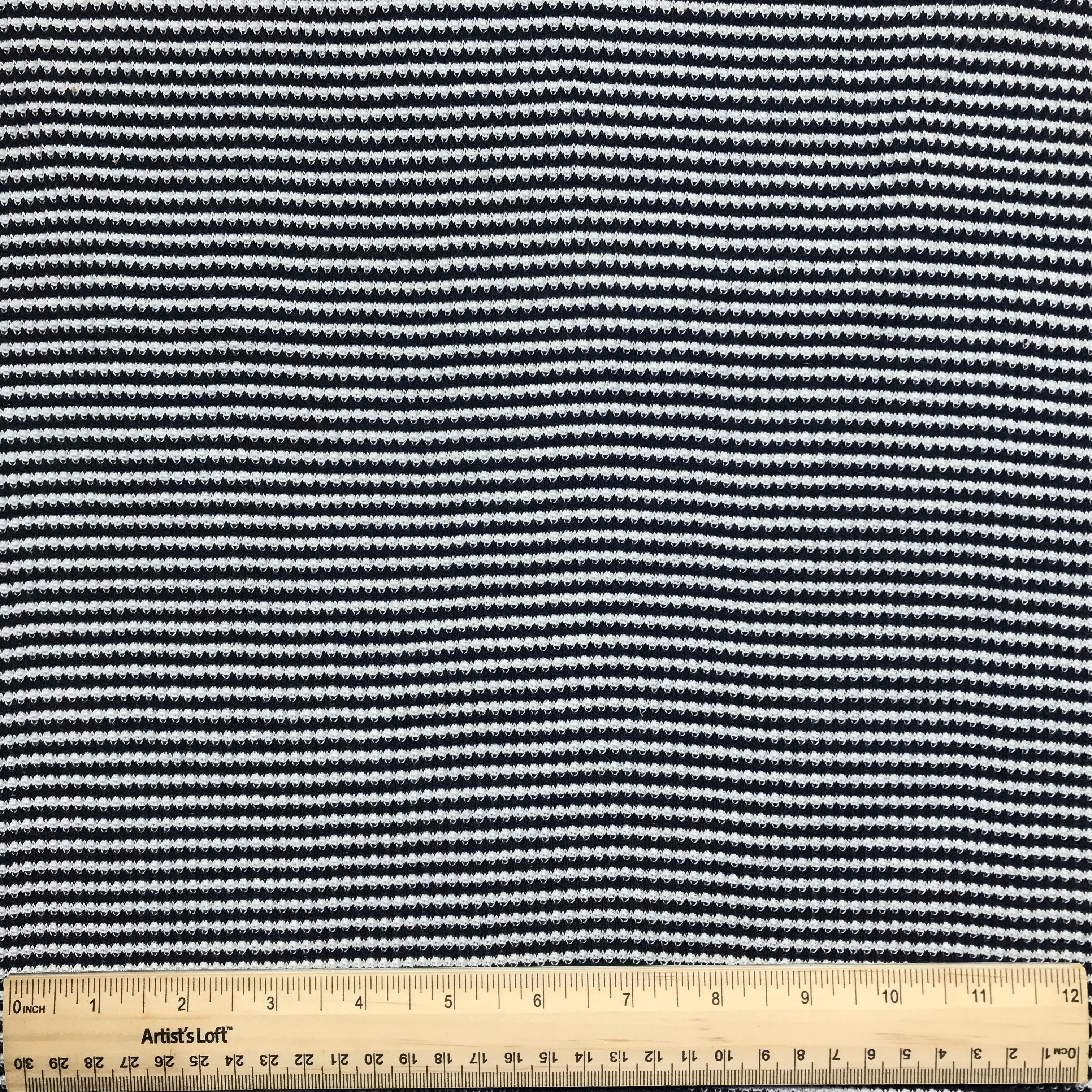 2 Yards Dark Navy & White Thin Stripes Tubular 2x2 Rib Knit