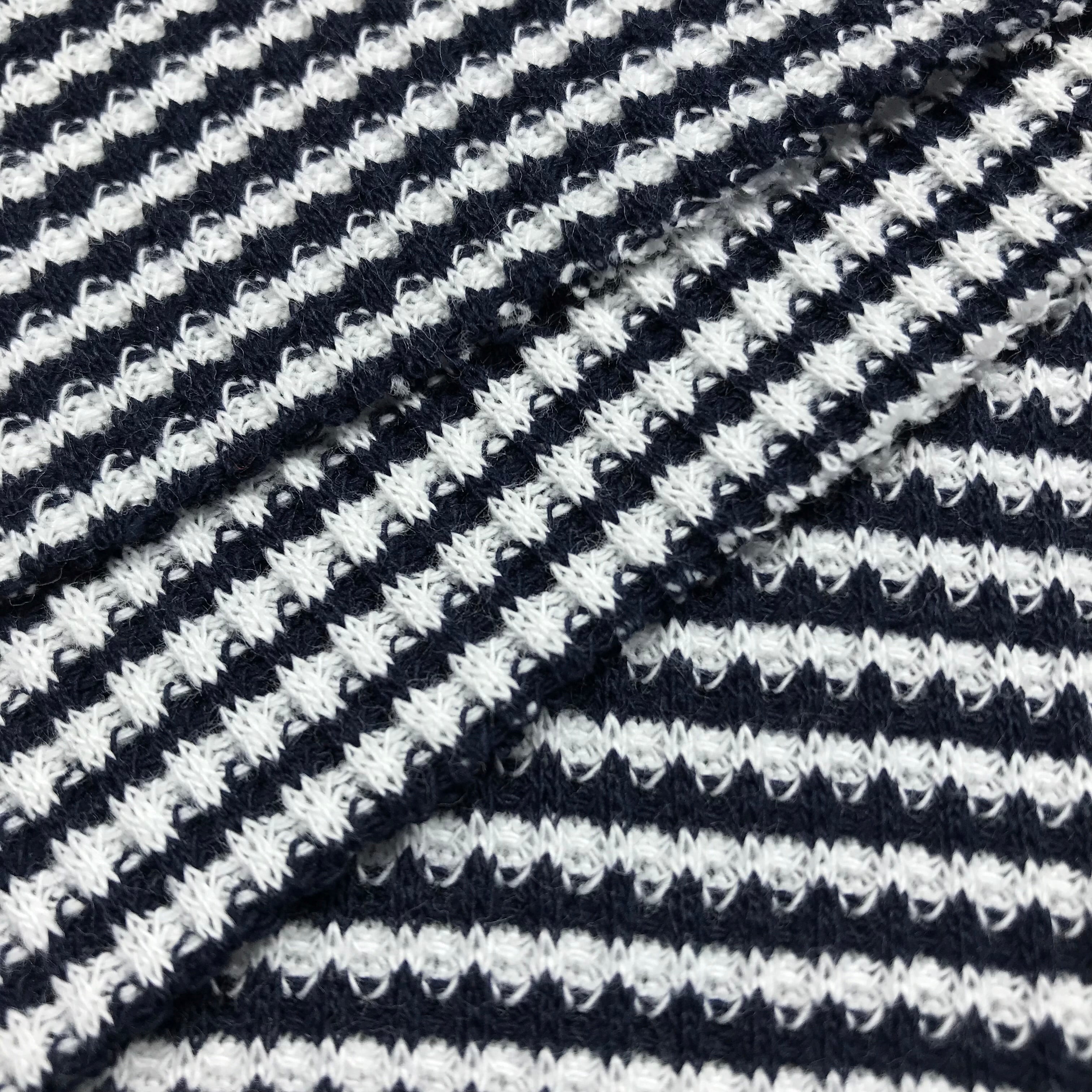 2 Yards Dark Navy & White Thin Stripes Tubular 2x2 Rib Knit