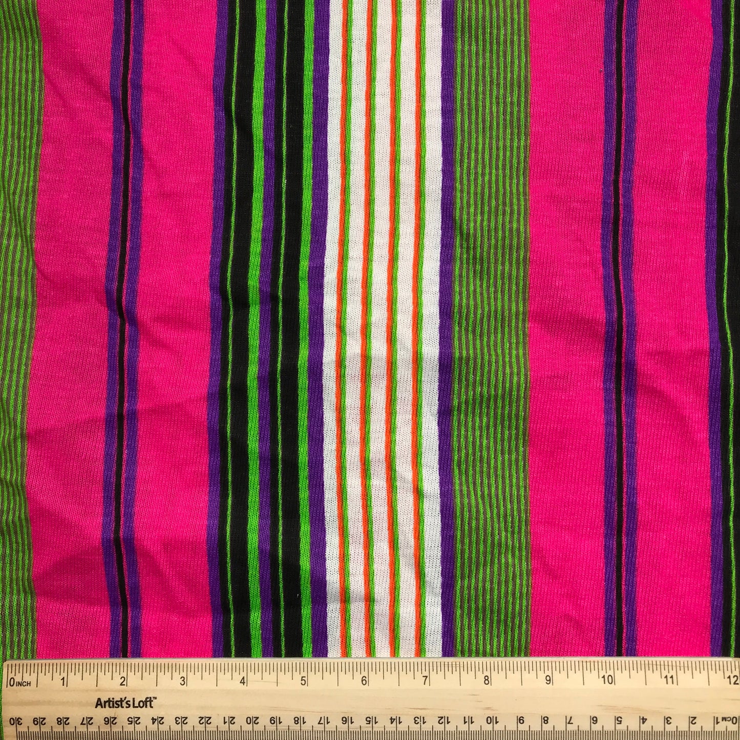 Bright Pink Multicolor Stripes Printed Jersey Knit By-The-Yard