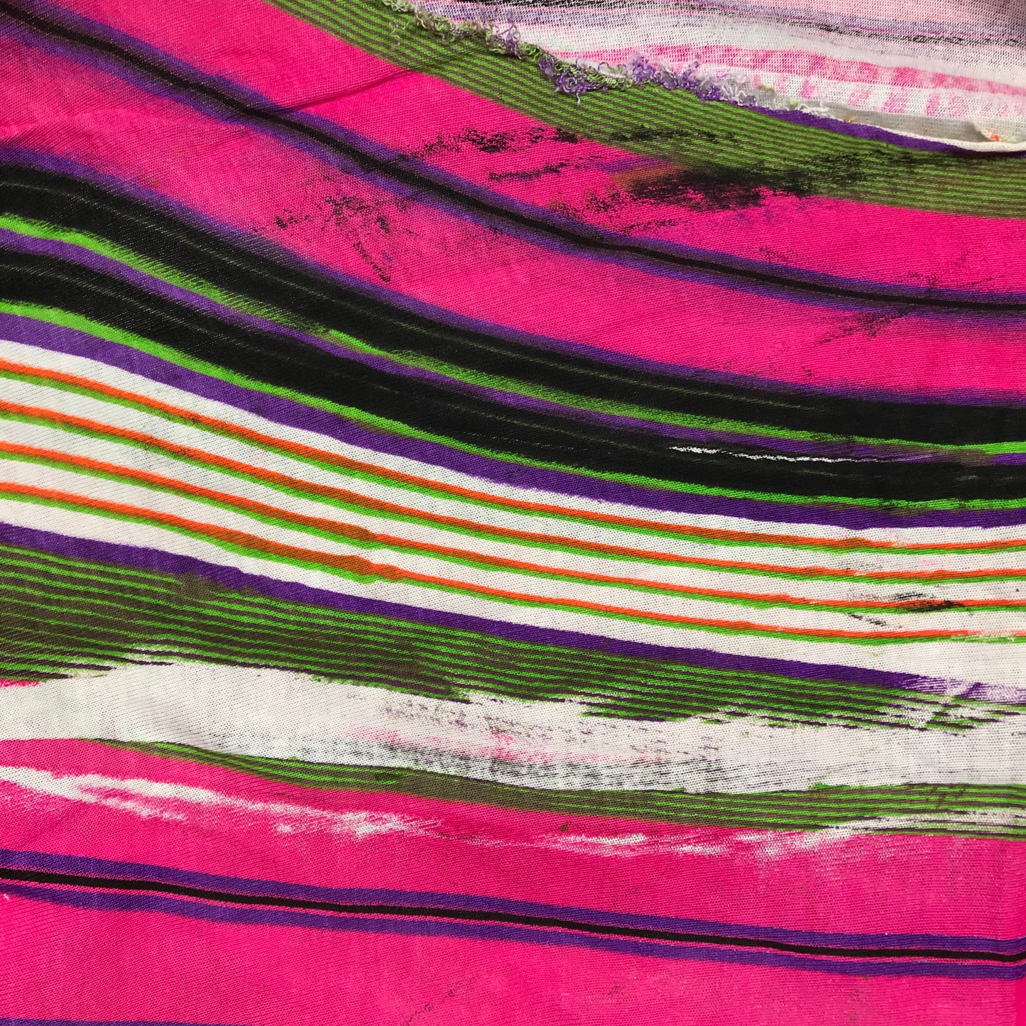 Bright Pink Multicolor Stripes Printed Jersey Knit By-The-Yard