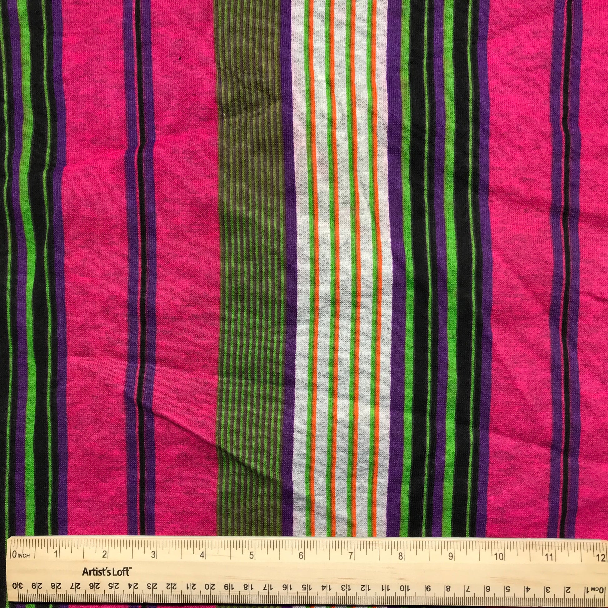 Bright Pink Multicolor Stripes Printed Brushed Back Knit By-The-Yard –  Gemma Fabrics