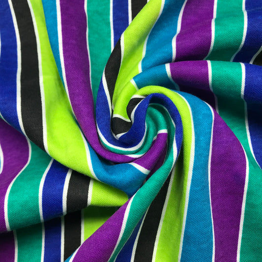 1.25 Yards Neon Green Multicolor Stripes Printed Knit