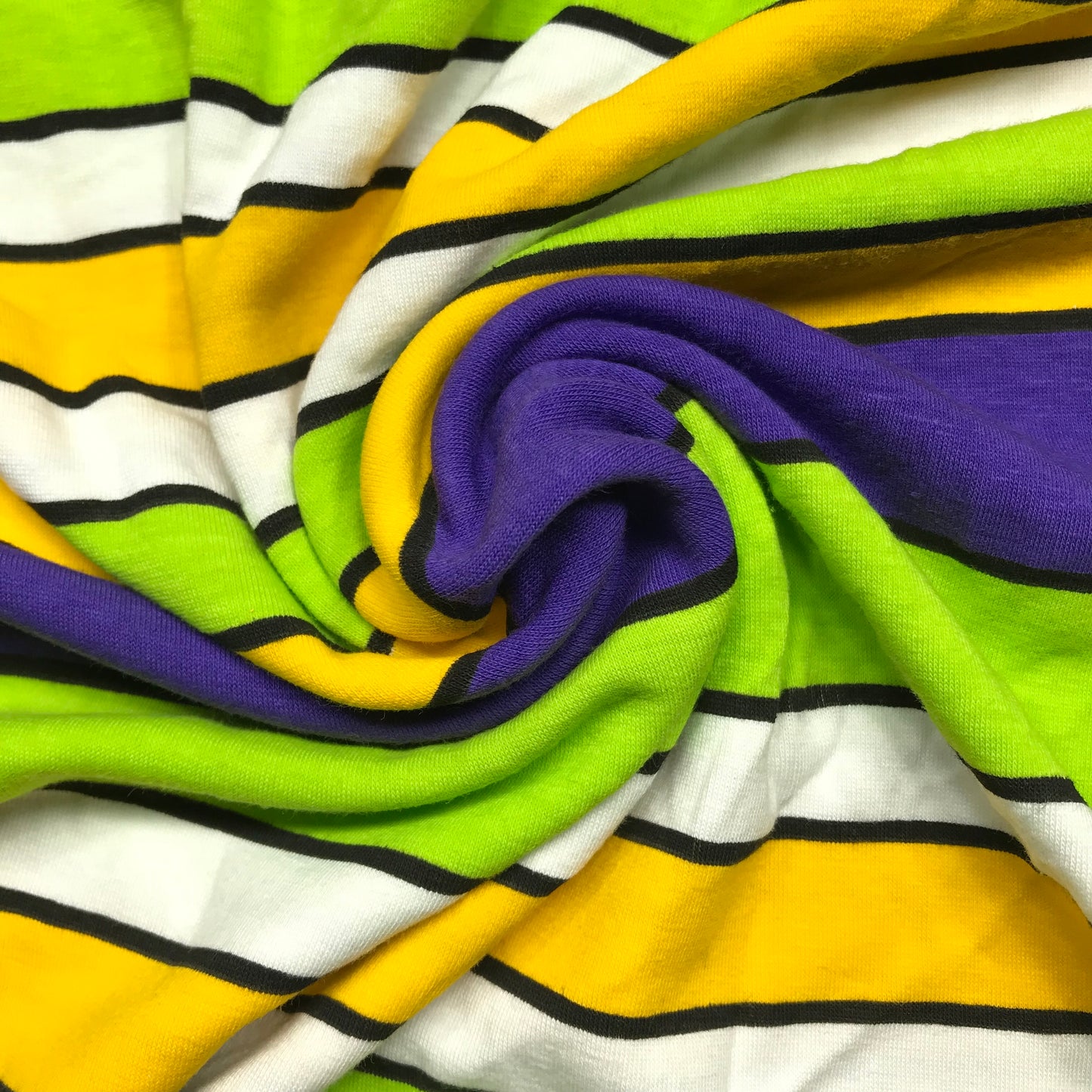 Yellow, Green and Purple Stripes Printed Jersey Knit