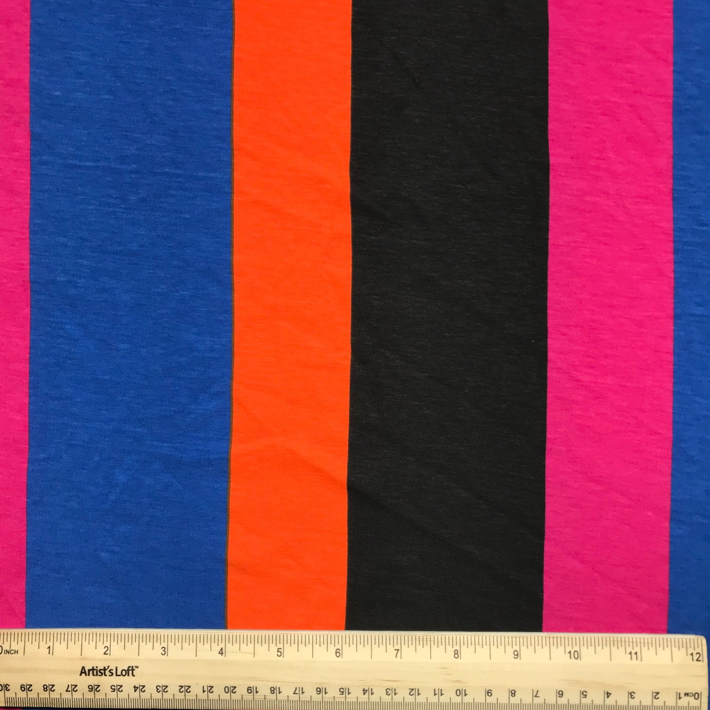 Pink, Orange, Black and Blue Stripes Printed Jersey Knit