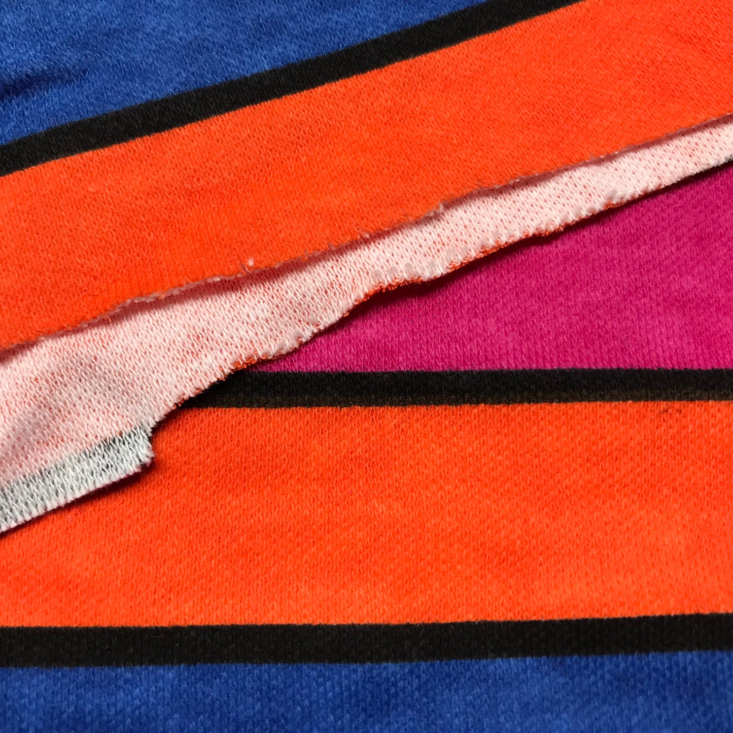 Pink, Blue and Orange Stripes Printed Interlock Knit By-The-Yard