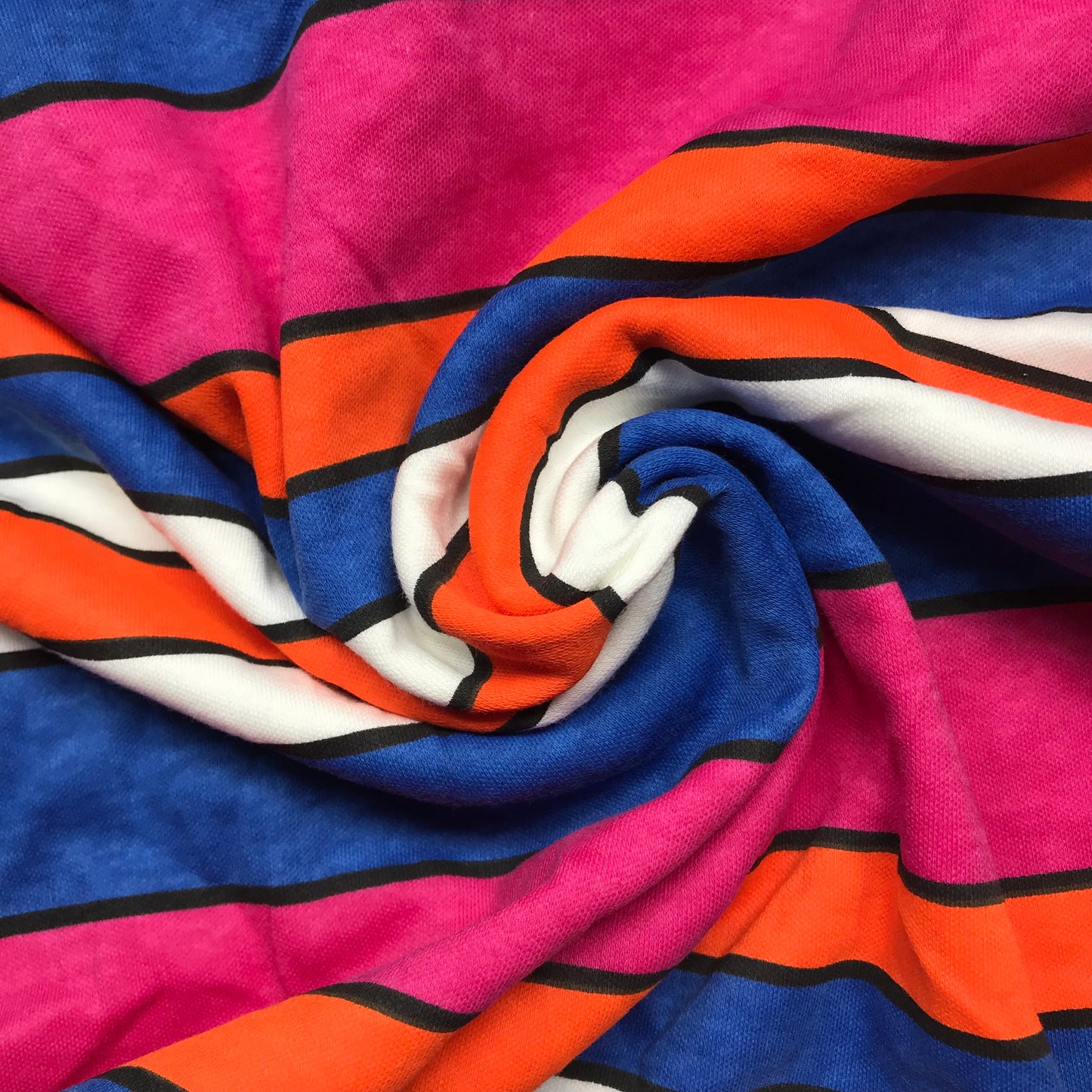 Pink, Blue and Orange Stripes Printed Interlock Knit By-The-Yard