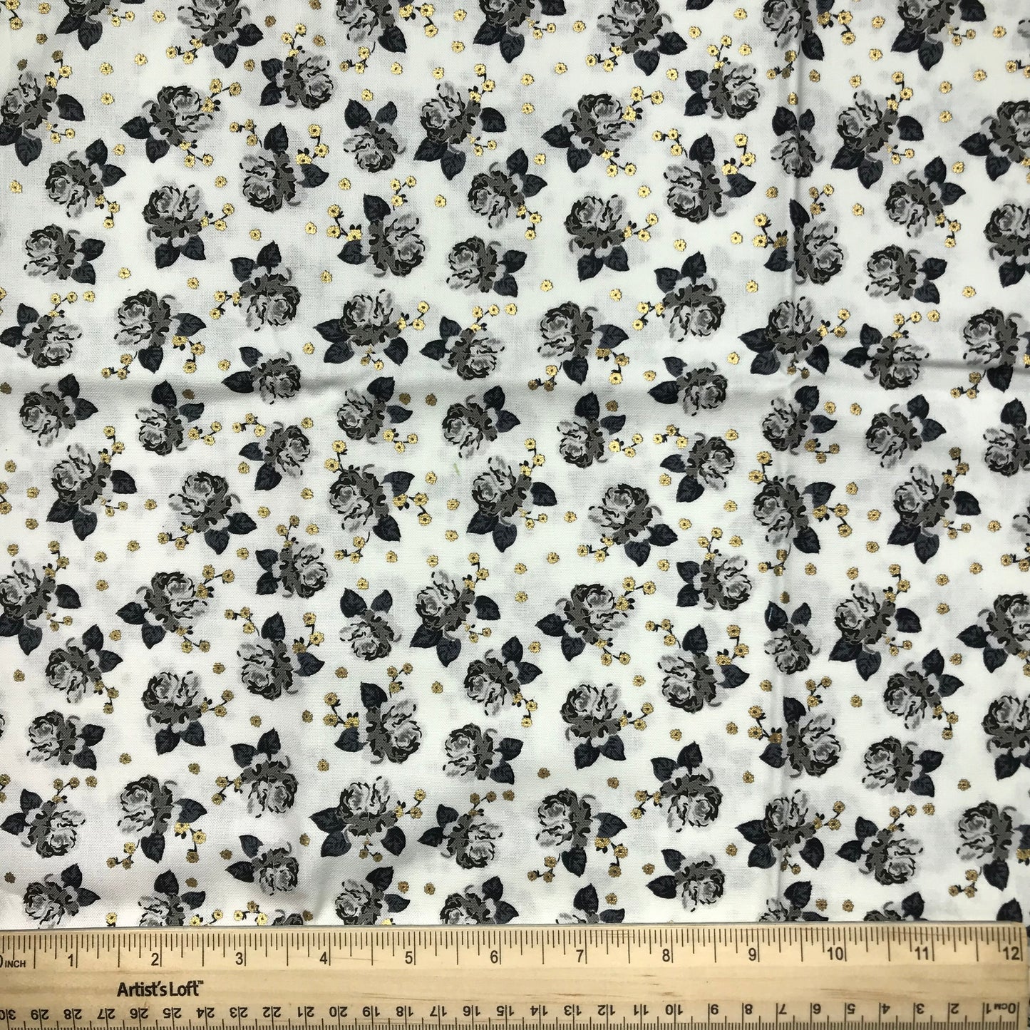 1/2 Yard Gold Accent Floral Metallic Printed Quilting Cotton Remnant