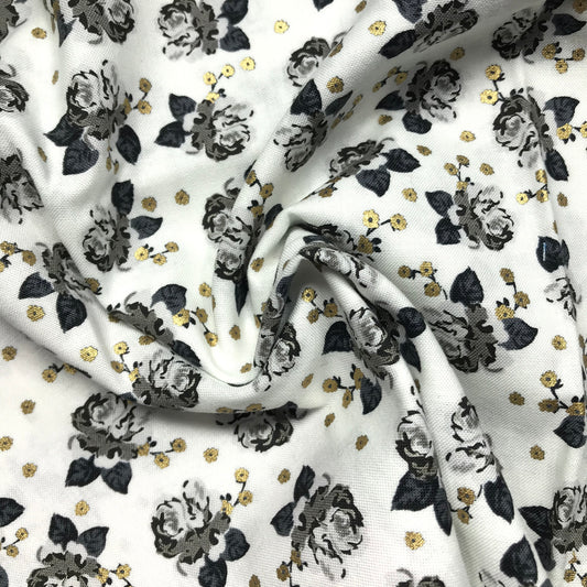 1/2 Yard Gold Accent Floral Metallic Printed Quilting Cotton Remnant