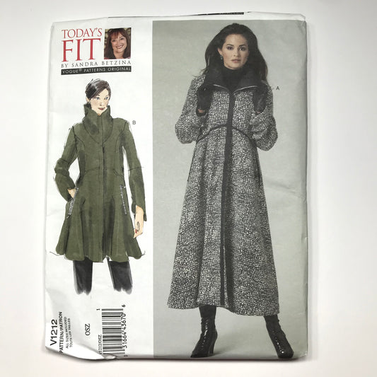 Vogue Patterns Today's Fit By Sandra Betzina Misses' Coat Pattern #V1212 One Size