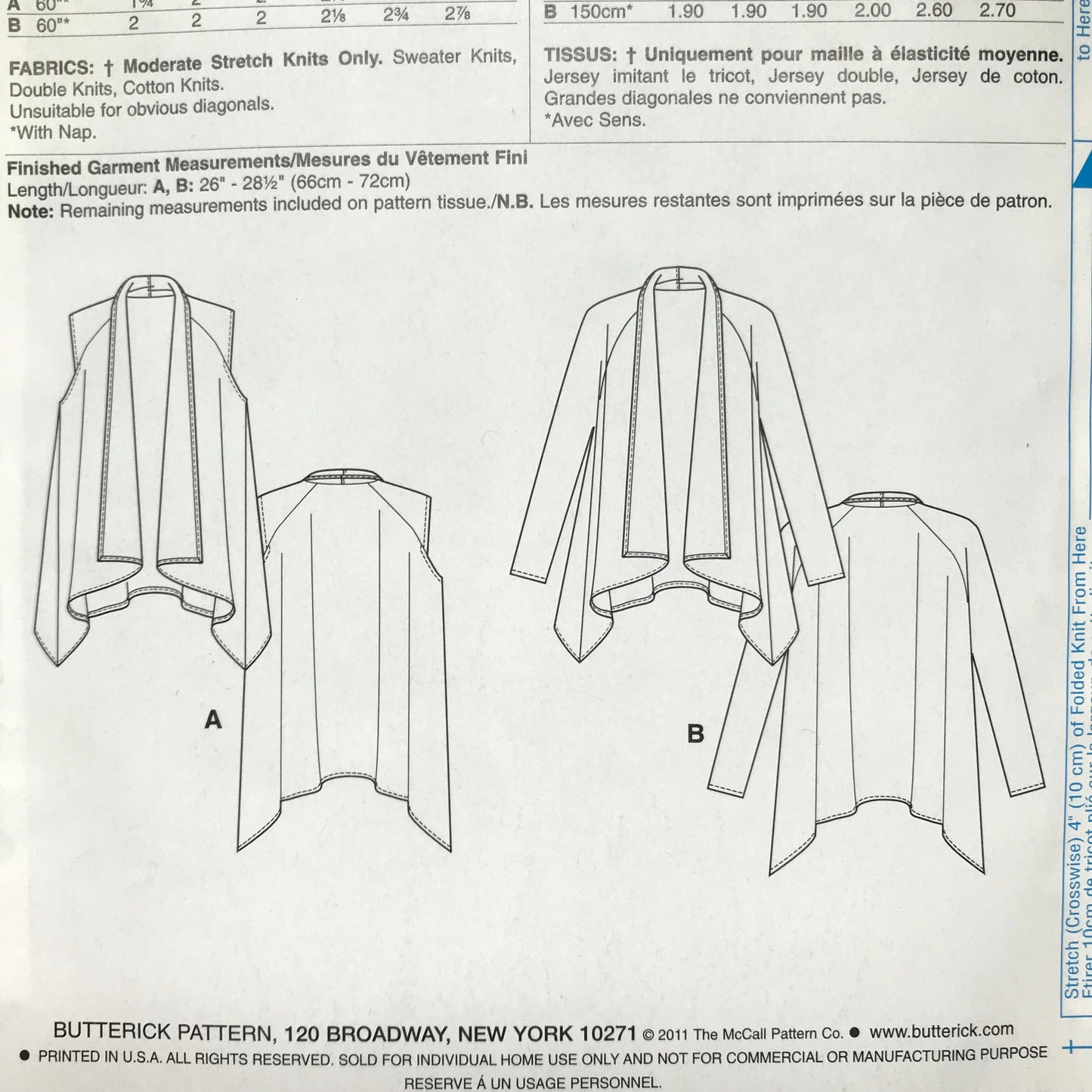 See & Sew Misses' Cardigan Pattern #B5666 Size Xsm-Sml-Med-Lrg-Xlg-Xxl