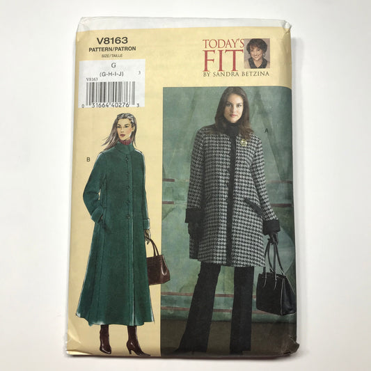 Vogue Patterns Today's Fit By Sandra Betzina Misses'/Misses' Petite Coat Pattern #V8163 Size G-H-I-J