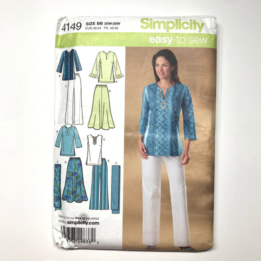 Simplicity Easy-To-Sew Misses'/Women's Skirt, Pants, Tunic and Scarf Pattern #4149 Size 20W-28W