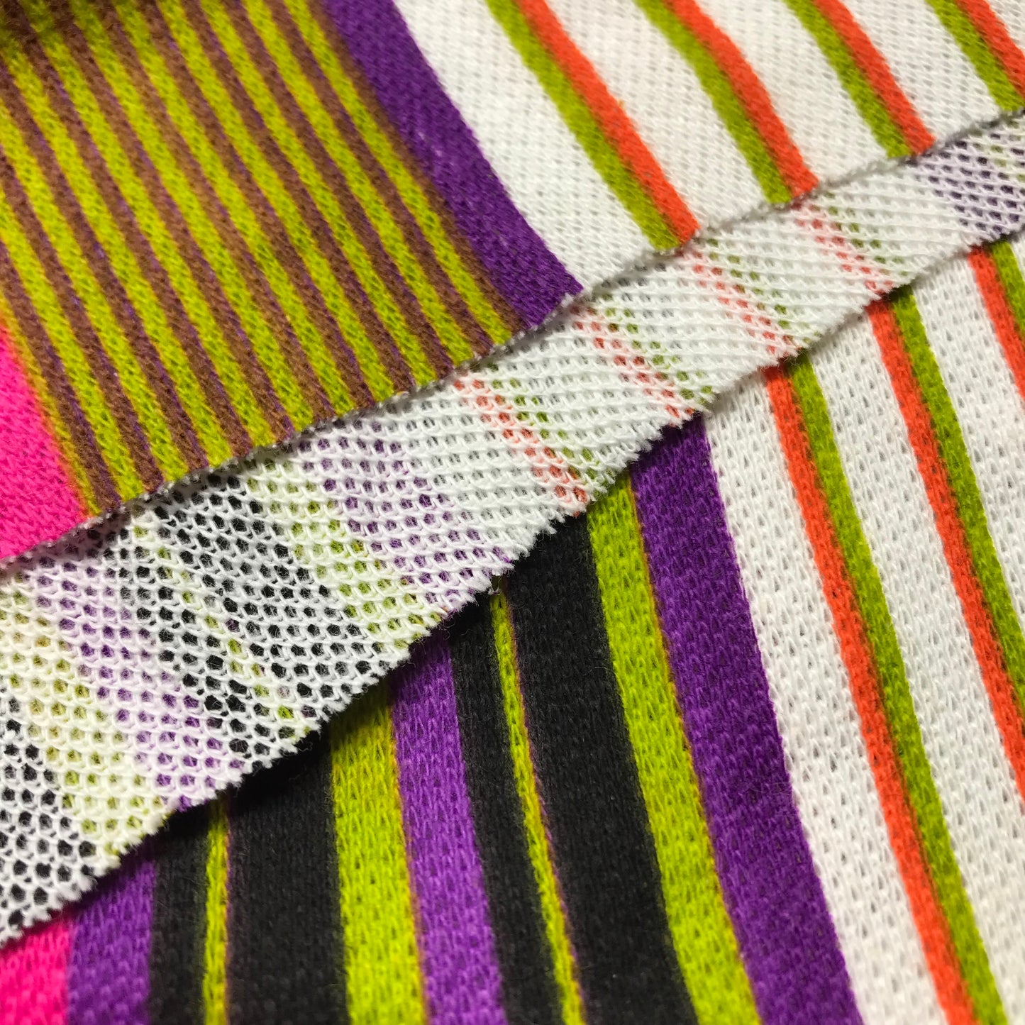 Bright Pink Multicolor Stripes Printed Double Knit By-The-Yard