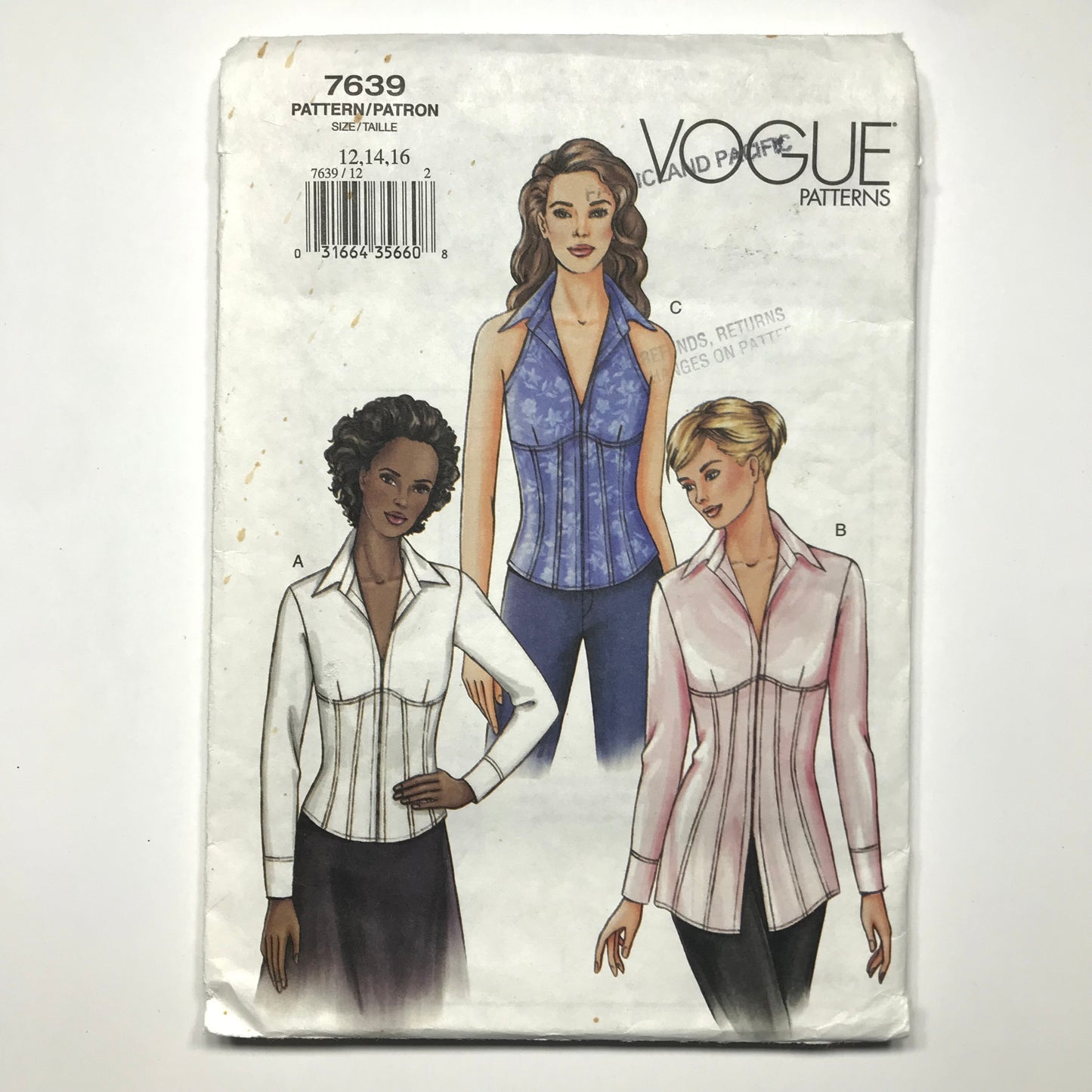 Vogue Misses Blouse Pattern #7639 Size 12-14-16