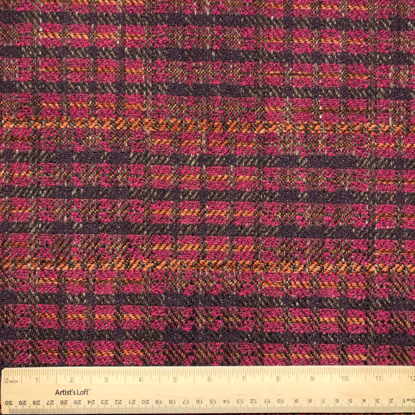 3/4 Yard Pink and Orange Plaid Heavyweight Tweed Remnant