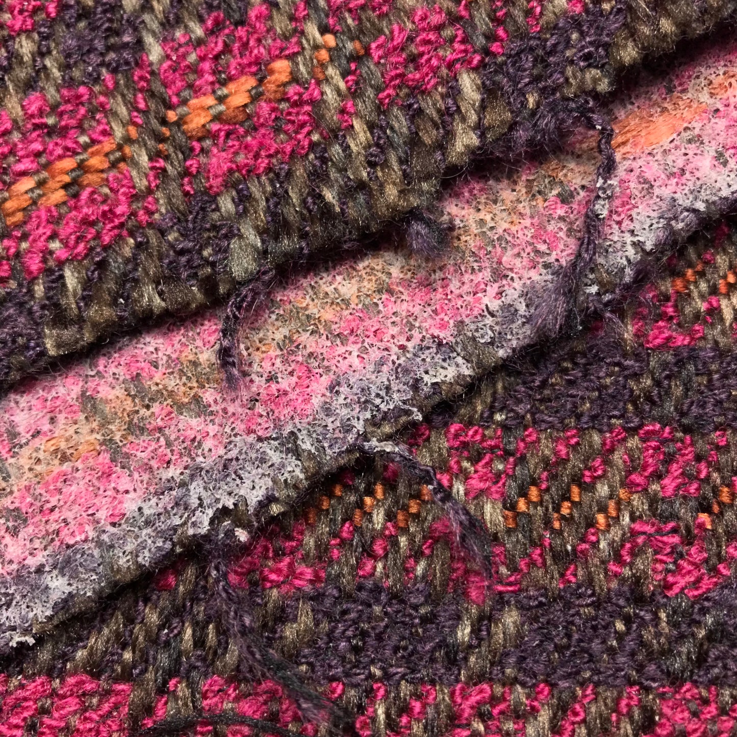 3/4 Yard Pink and Orange Plaid Heavyweight Tweed Remnant