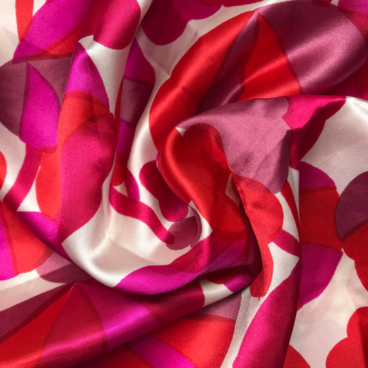 Bright Red and Pink Printed Lightweight Satin