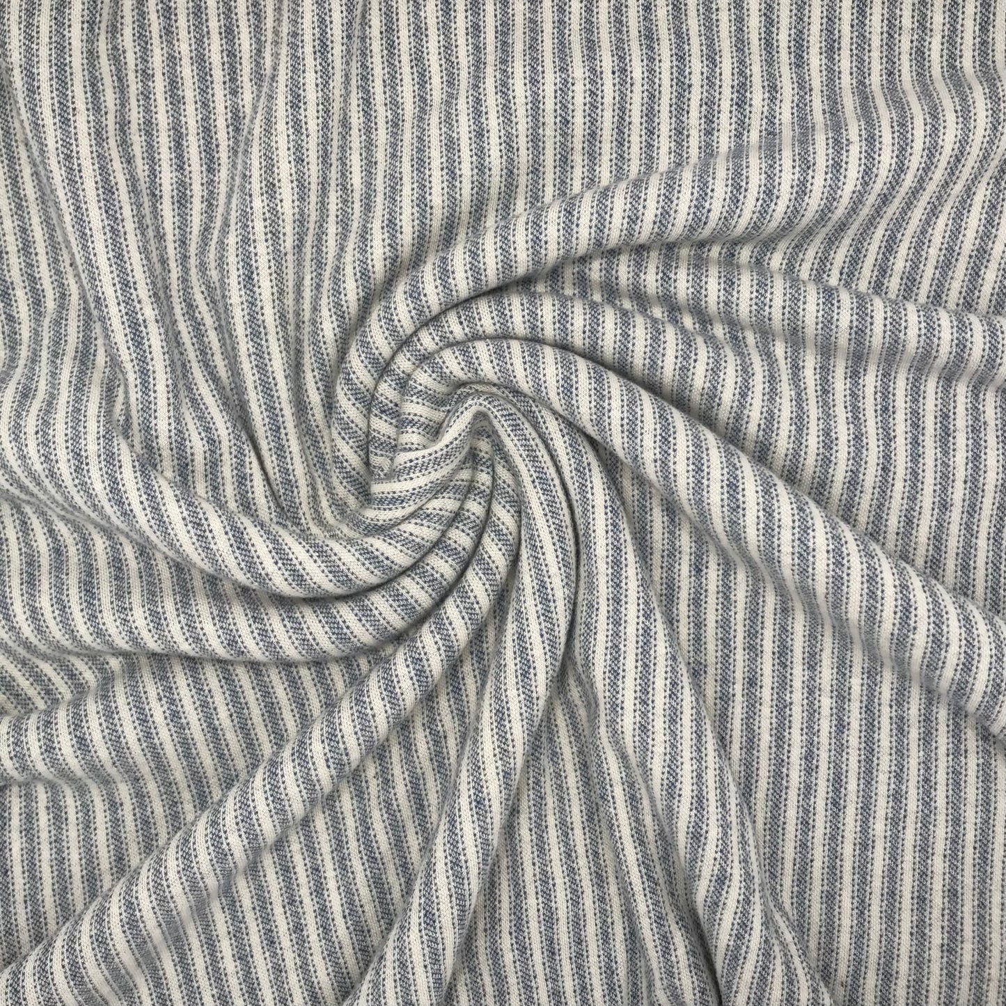 White & Blue Ticking Stripe Tubular Knit By-The-Yard