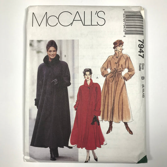 McCall's Misses' Lined Coat and Tie Belt Sewing Pattern #7947 Size 8-0-12