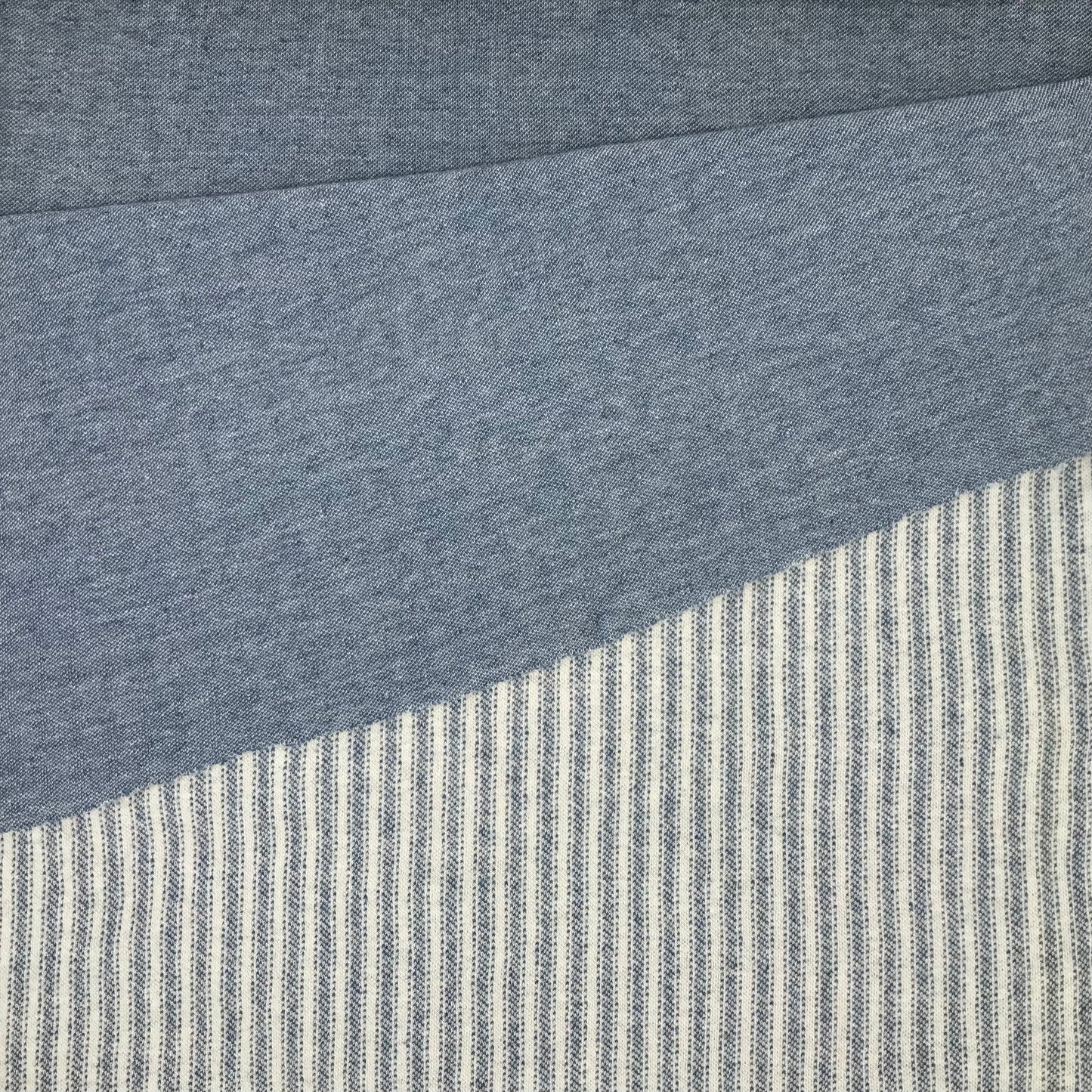 White & Blue Ticking Stripe Tubular Knit By-The-Yard