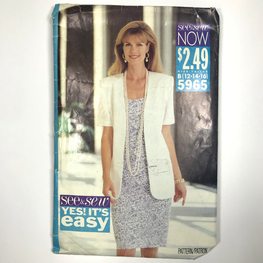 Butterick See & Sew Now Misses' Jacket and Dress Sewing Pattern #5965 Size 12-14-16